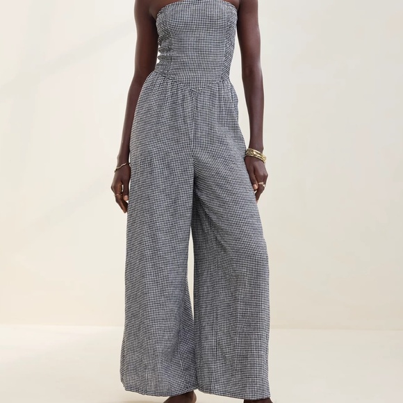 Aerie - Black/White - Strapless Smocked Jumpsuit - XS - Picture 1 of 14